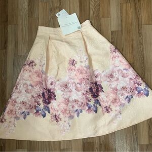 Chicwish Floral A-Line Skirt in Cream and Pink-Size S